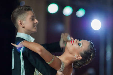 Minsk, Belarus-September 26, 2015: Kuntcevich Iliya and Stasyuk Ekaterina Perform Juniors-2 Standard...