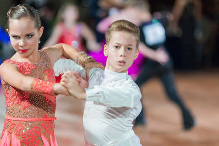 Minsk, Belarus âSeptember 26, 2015: Shvedov Michail and Zelenskaya Anastasiya Perform Juvenile-1 Latin-American Program on III International IDSA World Dance Championship Capital Cup Minsk- 2015 on September 26, 2015, in Minsk, Belarusのeditorial素材