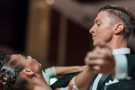 Minsk, Belarus-September 26, 2015: Yushkevich Aleksey and Apraksina Anastasiya Perform Adult Standard Program on III International IDSA World Dance Championship Capital Cup Minsk- 2015 on September 26, 2015, in Minsk, Belarusのeditorial素材