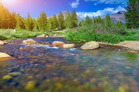Fascinating View of Water Streams In Unique Yosemite National Park in California, United States. Horizontal Imageの写真素材