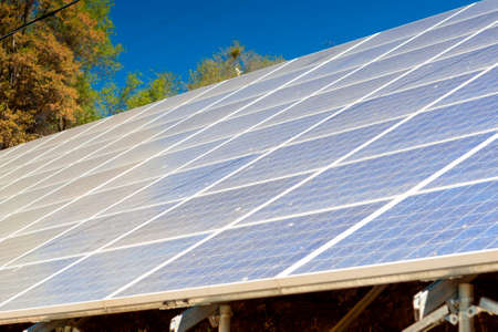 Roof of Domestic Building Equipped with a Solar Panels Array. Horizontal Image Composition