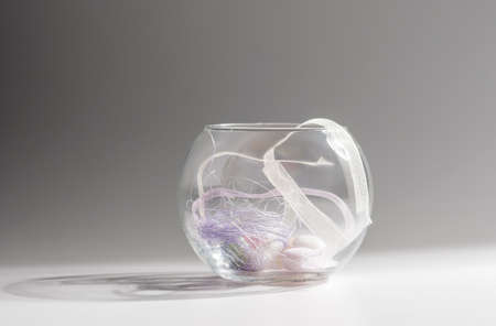 Decorative Round Shape Vase Sgainst Gray Background. Horizontal Image Orientationの写真素材