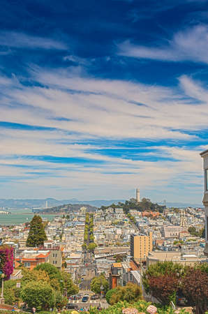 Famous Lombard Street on Hills in San-Francisco in California, United States. Horizontal Image...