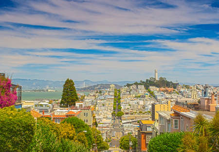Famous Lombard Street on Hills in San-Francisco in California, United States. Horizontal Image...