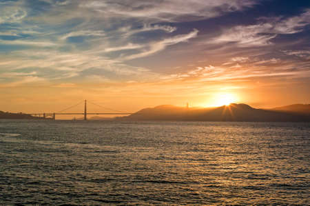 Golden Hour During Sunset on Pier of San-Francisco City in California, USA. Horizontal Image...