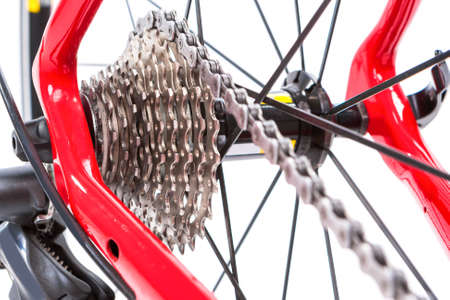 Bicycle Concept. Crankset and Rear Cassette with New Chain. Focus on Cassette. Against...