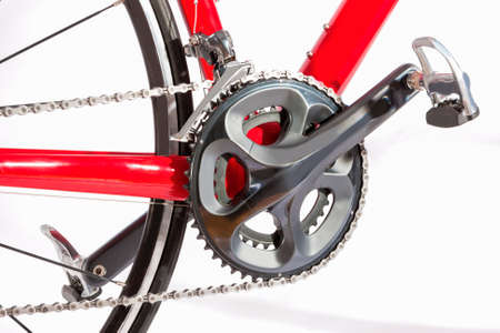 Bicycle Concept. Crankset With New Chain. Against White. Horizontal Image Compositionの写真素材