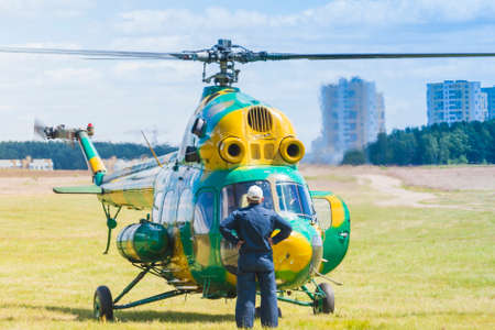Minsk, Belarus-June 21, 2014: MI-2 Helicopter on Air During Aviation Sport Event Dedicated to the...