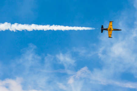 Minsk, Belarus-June 21, 2014: Aero L-159 ALCA on Air During Aviation Sport Event Dedicated to the 80th Anniversary of DOSAAF Foundation in Minsk on June 21, 2014 in Minsk, Republic of Belarusのeditorial素材