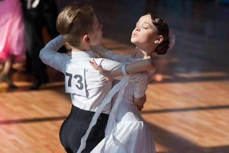 Minsk, Belarus-April 3, 2016: Hamko Egor and Bloshentceva Diana Perform Juvenile-1 Standard European Program on the IDSA Championship Kinezis Star Cup Ã¢ï¿½ï¿½ 2016 in April 3, 2016 in Minsk, Republic of Belarusのeditorial素材