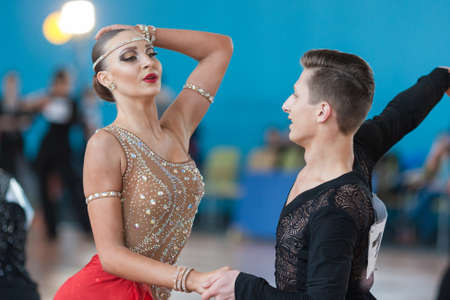 Minsk, Belarus-April 3, 2016: Adamovskiy Vladislav and Valashimas Stefaniya Perform Juvenile-2 Latin-American Program on IDSA Championship Kinezis Star Cup - 2016 in April 3, 2016, Minsk, Republic of Belarusのeditorial素材