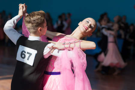 Minsk, Belarus-April 3, 2016: Pribylov Pavel and Maevskaya Marina Perform Youth-2 Standard Program on the IDSA Championship Kinezis Star Cup Ã¢ï¿½ï¿½ 2016 in April 3, 2016 in Minsk, Republic of Belarusのeditorial素材