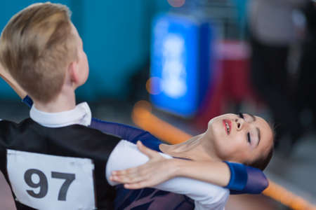 Minsk, Belarus-April 3, 2016: Prahov Ivan and Sapkevich Ekaterina Perform Youth-2 Standard Program on the IDSA Championship Kinezis Star Cup in April 3, 2016 in Minsk, Republic of Belarusのeditorial素材