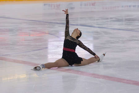 Minsk, Belarus -April 30, 2016: Figure Skater Alisa Gusejnova from Belarus performs Adult Pre-Bronze Class I Ladies Free Skating Program on National Figure Skating Championship of the Republic of Belarus in April 30, 2016 in Minsk,Belarusのeditorial素材