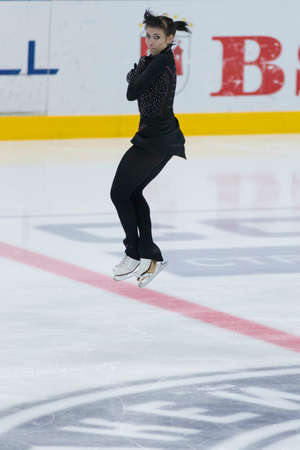 Minsk, Belarus -November 19, 2016: Unidentified Female Figure Skater performs Ladies Free Skating Program at Ice Star International Figure Skating competition in November 19,  2016 in Minsk, Republic of Belarusのeditorial素材