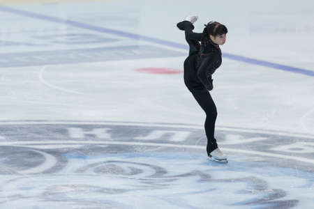 Minsk, Belarus -November 19, 2016: Unidentified Female Figure Skater performs Ladies Free Skating Program at Ice Star International Figure Skating competition in November 19,  2016 in Minsk, Republic of Belarusのeditorial素材