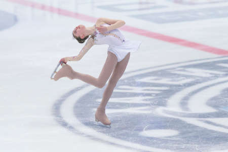 Minsk, Belarus -November 19, 2016: Unidentified Female Figure Skater performs Ladies Free Skating Program at Ice Star International Figure Skating competition in November 19,  2016 in Minsk, Republic of Belarusのeditorial素材