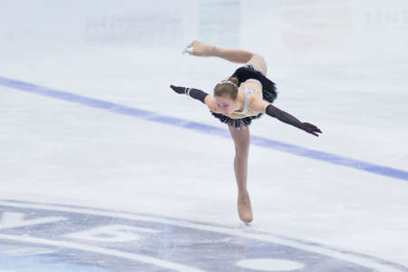 Minsk, Belarus -November 19, 2016: Unidentified Female Figure Skater performs Ladies Free Skating Program at Ice Star International Figure Skating competition in November 19,  2016 in Minsk, Republic of Belarusのeditorial素材