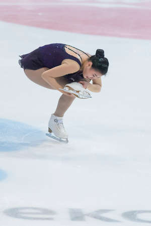 Minsk, Belarus -November 19, 2016: Unidentified Female Figure Skater performs Ladies Free Skating Program at Ice Star International Figure Skating competition in November 19,  2016 in Minsk, Republic of Belarusのeditorial素材