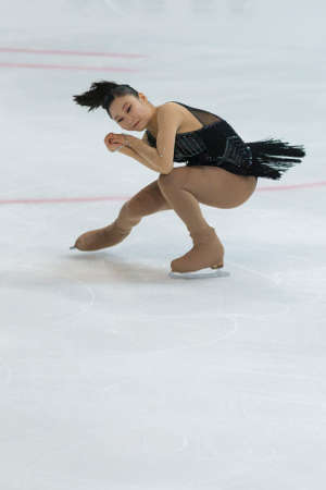 Minsk, Belarus -November 19, 2016: Unidentified Female Figure Skater performs Ladies Free Skating Program at Ice Star International Figure Skating competition in November 19,  2016 in Minsk, Republic of Belarusのeditorial素材