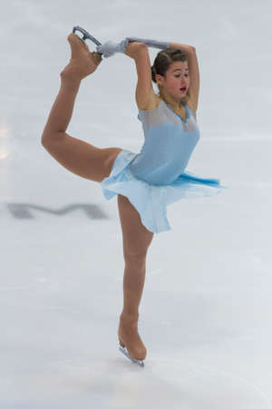 Minsk, Belarus -November 19, 2016: Unidentified Female Figure Skater performs Ladies Free Skating Program at Ice Star International Figure Skating competition in November 19,  2016 in Minsk, Republic of Belarusのeditorial素材