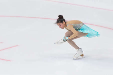 Minsk, Belarus -November 19, 2016: Unidentified Female Figure Skater performs Ladies Free Skating Program at Ice Star International Figure Skating competition in November 19,  2016 in Minsk, Republic of Belarusのeditorial素材