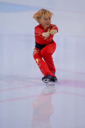 Minsk, Belarus -April 23, 2017: Unidentified Male Figure Skater Performs Bronze Class Men Free Skating Program at Minsk Arena Cup 2017 International Figure Skating Competition in April 23,  2017 in Minsk, Belarusのeditorial素材