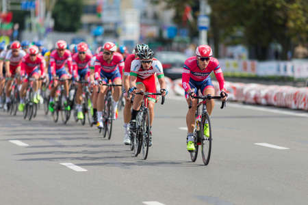 Minsk, Belarus-July 8, 2017: Group of Youth Road Cyclists in Professional Peloton During International Road Cycling Competition Grand Prix Minsk-2017 on July 8, 2017 in Minsk, Republic of Belarus.のeditorial素材