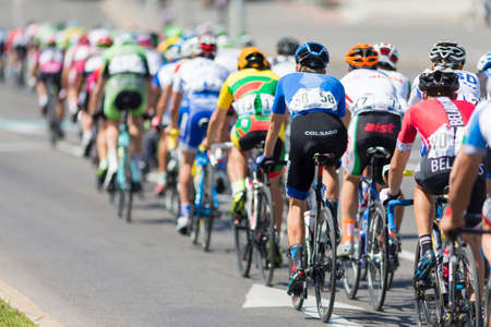 Minsk, Belarus-July 8, 2017: Group of Youth Road Cyclists in Professional Peloton During International Road Cycling Competition Grand Prix Minsk-2017 on July 8, 2017 in Minsk, Republic of Belarus.のeditorial素材