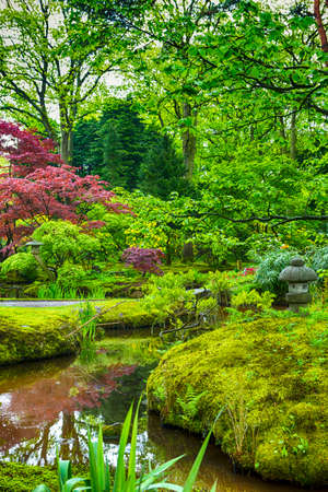 Travel Destinations. Picturesque Scenery of Japanese Garden in The Hague (Den Haag) in the...