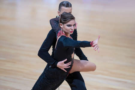 Minsk, Belarus-October 7, 2017: Unidentified Dance Couple Performs Youth-2 Latin-American Program on...