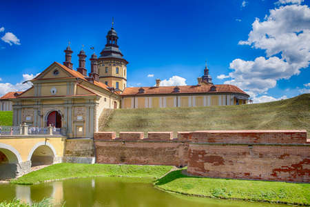 Travel Concepts and Tourist Destinations. Renowned Nesvizh Castle as a Profound Example of Medieval Ages Heritage and Residence of the Radziwill Family.Horizontal Shotのeditorial素材