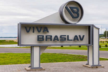 Braslav, Belarus-July, 16, 2017: Official Logo and Direction Sign of the Popolar Renowned Music Festival Viva Braslav Took Place in Braslav City in July 16, 2017 in Braslav, Republic of Belarus.のeditorial素材
