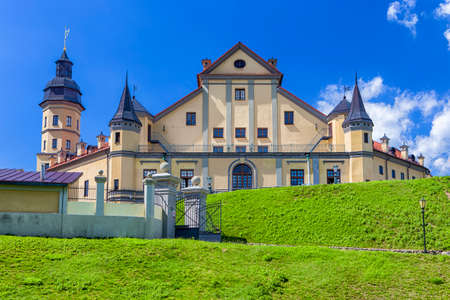 Famous Tourist Destinations. Renowned Nesvizh Castle on The Hill as a Profound Example of Medieval Ages Heritage and Residence of the Radziwill Family.Horizontal Shotのeditorial素材