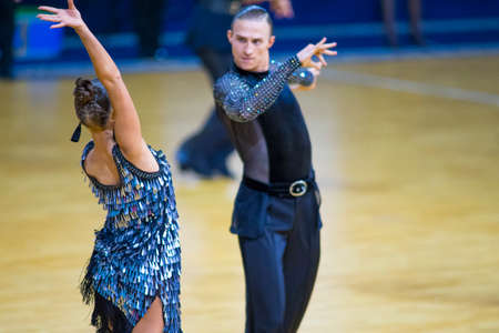 Minsk-Belarus, March 11, 2018: Dance Couple of Ivan Boykov and Dariya Prokopenko Performs Adult Latin American Program on WDSF National Championship of the Republic of Belarus in March 11, 2018 in Minsk, Belarusのeditorial素材