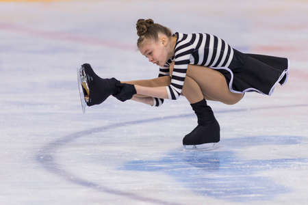 Minsk, Belarus April 22, 2018: Female Figure Skater from Belarus Dariya Skovorodko Performs Cubs A Girls Free Skating Program at Minsk Arena Cup 2018 in April 22, 2018, in Minsk, Belarusのeditorial素材