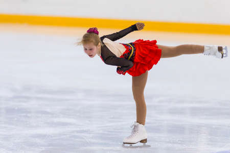 Minsk, Belarus April 22, 2018: Female Figure Skater from Russia Alla Lyubimbova Performs Cubs B Girls Free Skating Program at Minsk Arena Cup 2018 in April 22, 2018, in Minsk, Belarusのeditorial素材