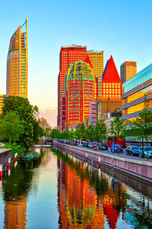 Travel Concepts. Skyline of The Hague in The Netherlands at Blue Hour. Vertical imageのeditorial素材