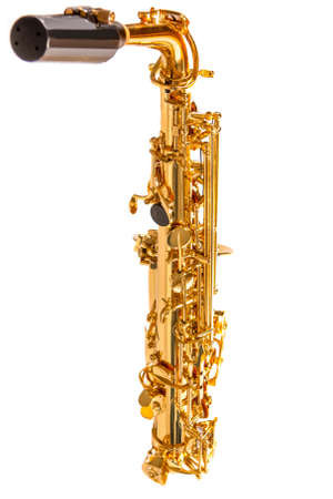 Side View of Alto Saxo isolated Over Pure White Background. Vertical Imageの写真素材
