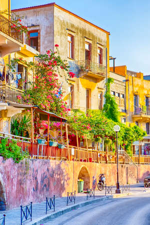 Chania, Crete - August 20, 2018: Uniqe Colorful Houses and Cretan Architecture in Chania, in August 20, 2018のeditorial素材