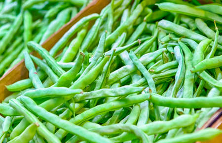 Lots of String Beans on Box Prepared for Sale. Horizontal imageの写真素材