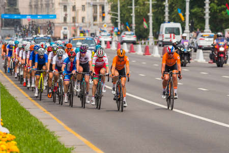 Minsk,Belarus-22 June,2019. Women's Peloton Road Race During The II European Games. Group Race for 120 km with Free Access For Spectators and Visitors of the Event, June 22, 2019, Republic of Belarus.のeditorial素材