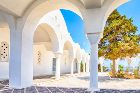 Archs and Pillars of Traditional  Houses of Santorini Island In Greece at Summer Time.Horizontal imageの写真素材