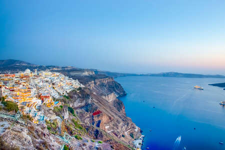 Travel Destinations and Romantinc Places. Marvelous and Striking View of Thira City in Santorini...