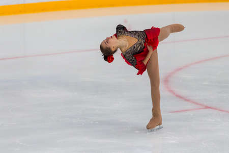 Minsk, Belarus âOctober 17, 2019: Figure Skater Kseniia Klymenko from Ukraine Performs Junior Ladies Free Skating Program on Ice Star Championship in October 17, 2019, in Minsk, Belarusのeditorial素材