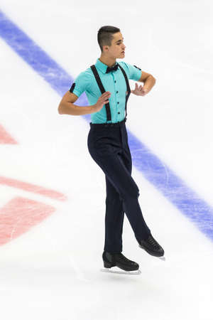 Minsk, Belarus âOctober 19, 2019: Figure Skater Yakau Zenko from Belarus Performs Men Short Program on Ice Star Championship in October 19, 2019, in Minsk, Belarusのeditorial素材