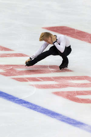 Minsk, Belarus âOctober 19, 2019: Figure Skater Daniel Grassl from Italy Performs Men Short Program on Ice Star Championship in October 19, 2019, in Minsk, Belarusのeditorial素材