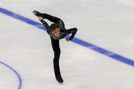 Minsk, Belarus âOctober 19, 2019: Figure Skater Alexander Lebedev from Belarus Performs Men Short Program on Ice Star Championship in October 19, 2019, in Minsk, Belarusのeditorial素材