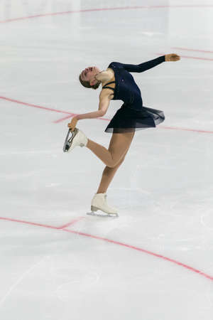 Minsk, Belarus â€“October 19, 2019: Figure Skater Elzbieta Kropa from Lithuania Performs Ladies...