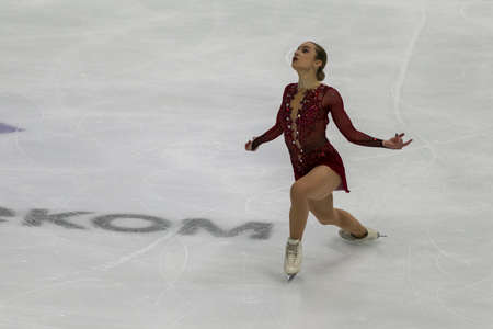 Minsk, Belarus âOctober 19, 2019: Figure Skater Aleksandra Golovkina from Lithuania Performs Ladies Free Skating Program on Ice Star Championship in October 19, 2019, in Minsk, Belarusのeditorial素材